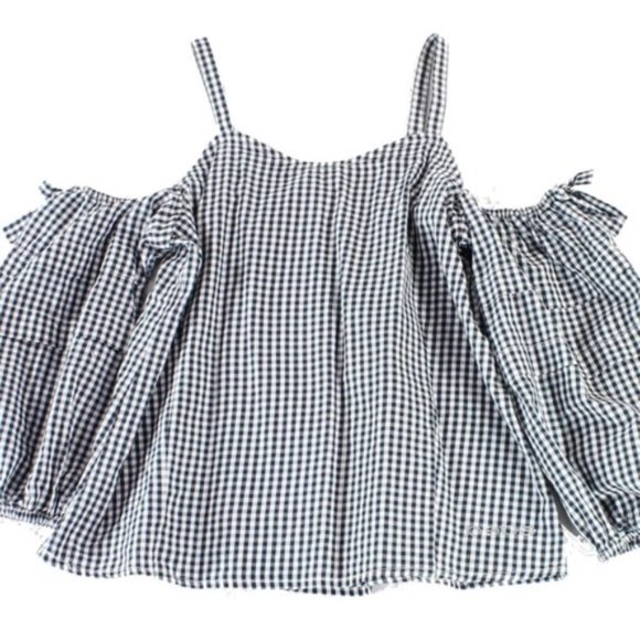 bebe Other - BEBE BLUE/WHITE COLD CHECKERED SHOULDER BLOUSE XL